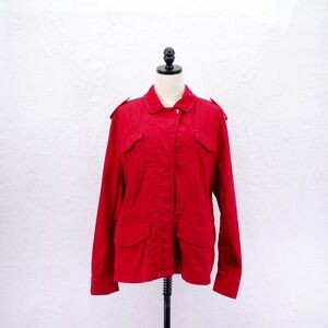 Talbots‎ XL Red 4 Pockets Button Front Collared Cotton Spandex Canvass Jacket
